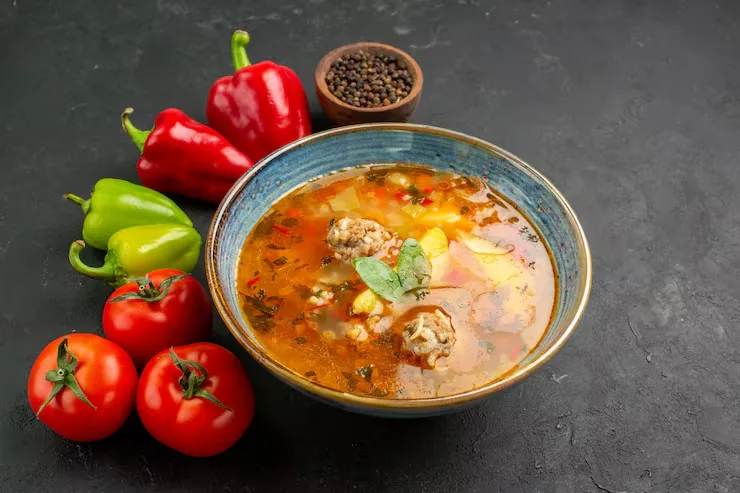 front-view-tasty-meat-soup-with-fresh-vegetables-dark-background